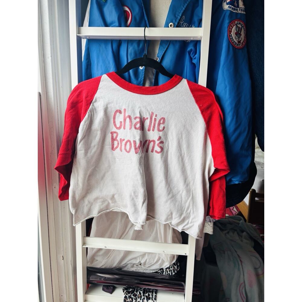 Vintage Cropped‎ Charlie Browns Baseball Sleeve T-Shirt Womens Large Oversized